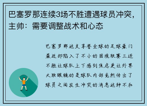 巴塞罗那连续3场不胜遭遇球员冲突，主帅：需要调整战术和心态
