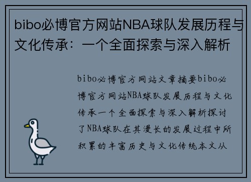 bibo必博官方网站NBA球队发展历程与文化传承：一个全面探索与深入解析