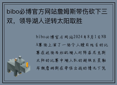 bibo必博官方网站詹姆斯带伤砍下三双，领导湖人逆转太阳取胜